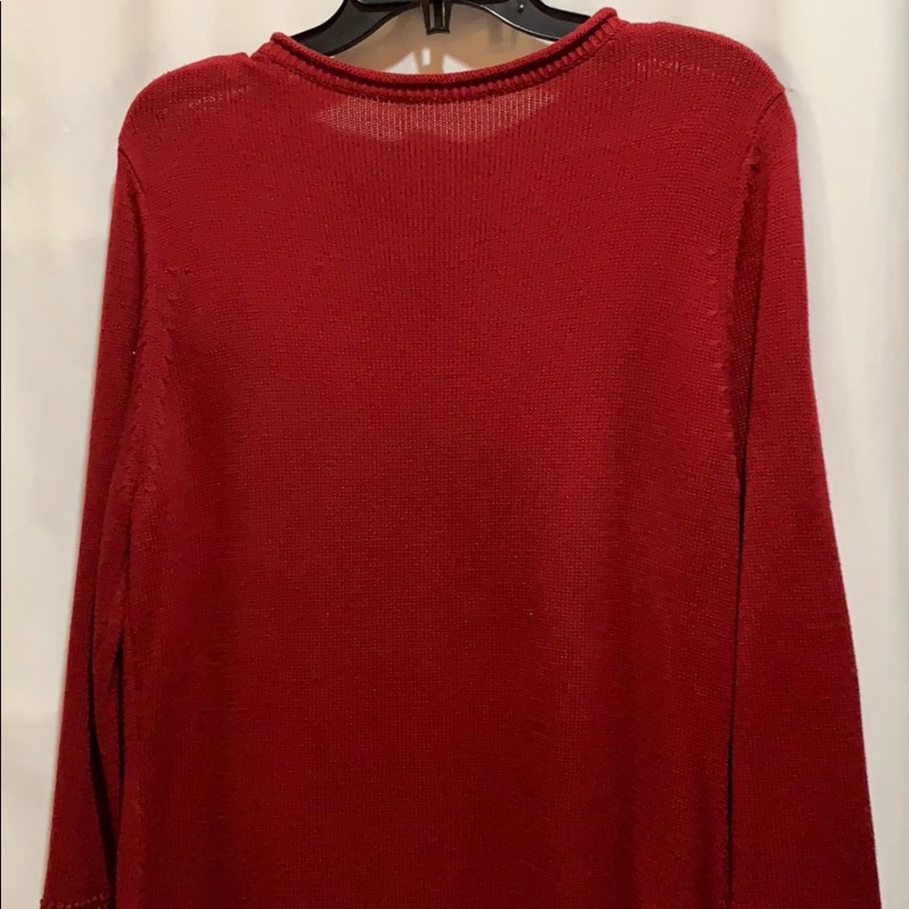 SWEATER RUBY RED CROCHETED YOLK/SLEEVES NO TAGS - Picture 5 of 7